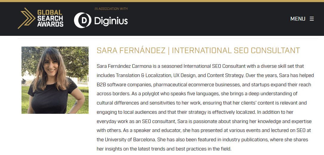 Sara Fernández, jueza en los Global Search Awards.