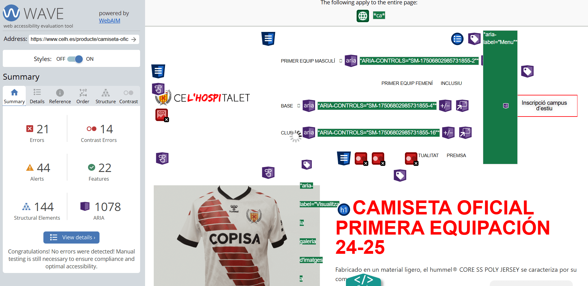 Accessibility audit performed with WAVE.