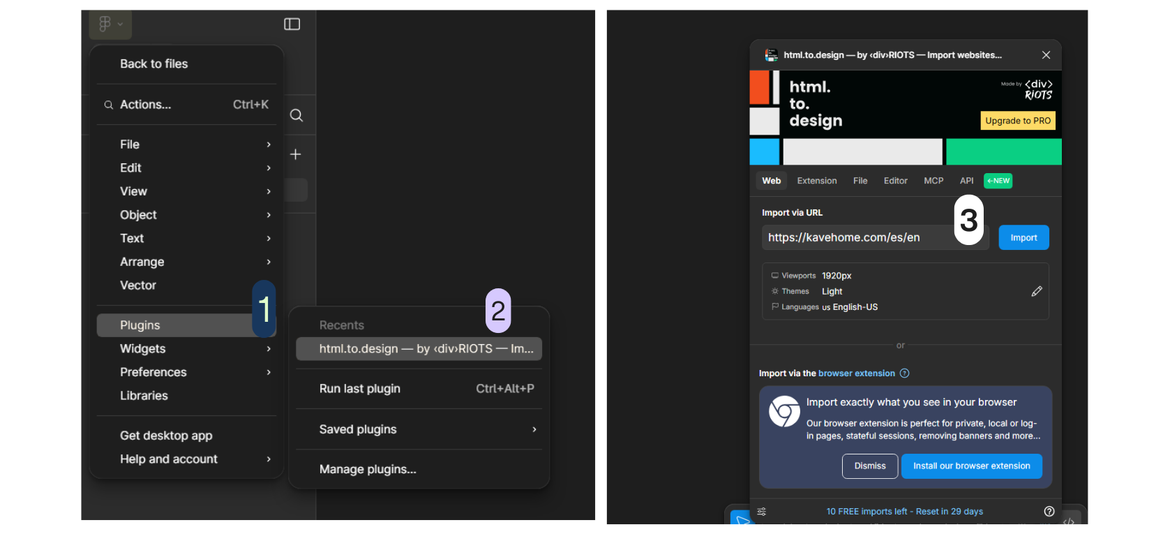 Importing a landing page with the html.to.design Figma plugin.