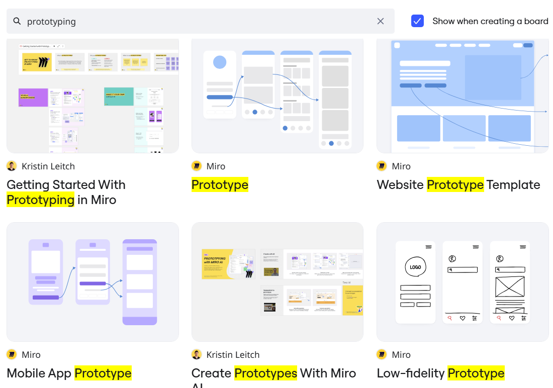 Miro templates for creating simple wireframes and prototypes.